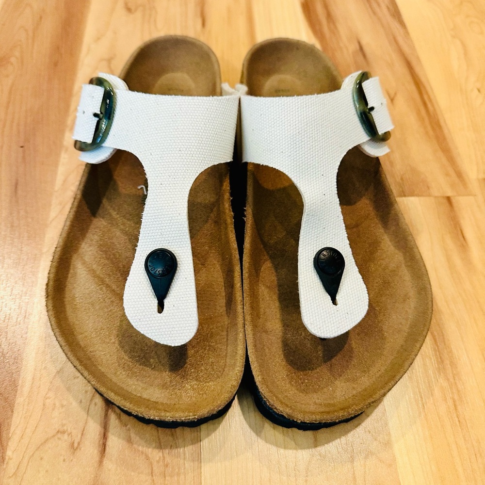 Birkenstock Cream Sandals with Contoured Footbed